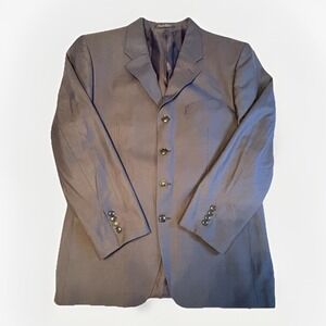 Jones New York Wool Silk Micro Windowpane Blazer Men's 43R Navy Notch Lapel